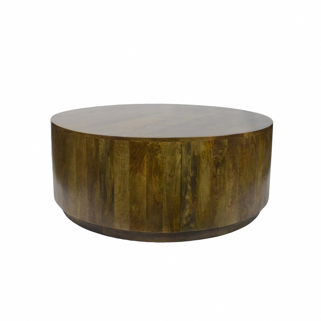 42" Rustic Brown Solid Wood Round Distressed Coffee Table Image 1