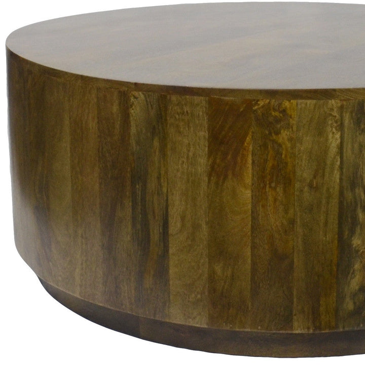 42" Rustic Brown Solid Wood Round Distressed Coffee Table Image 4