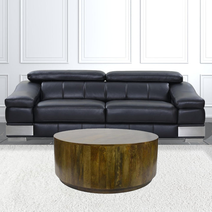 42" Rustic Brown Solid Wood Round Distressed Coffee Table Image 5