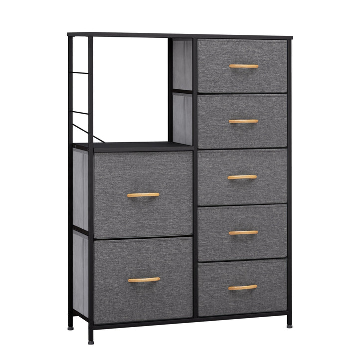 34" Gray and Black Steel and Fabric Seven Drawer Chest Image 1