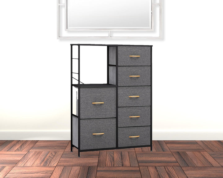 34" Gray and Black Steel and Fabric Seven Drawer Chest Image 6