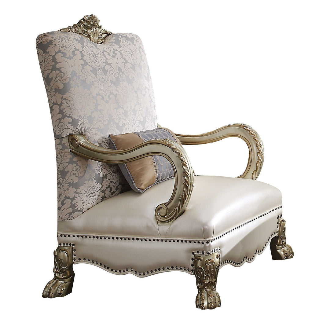 34" Pearl and Gold Faux Leather Damask Arm Chair Image 1