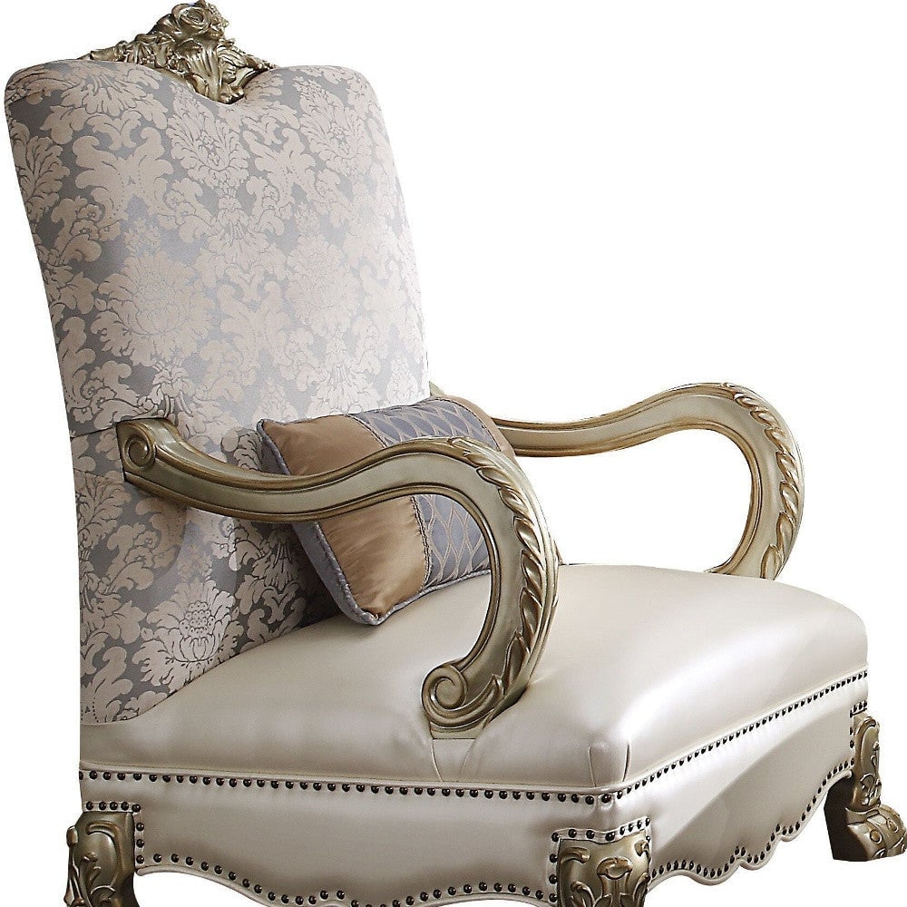 34" Pearl and Gold Faux Leather Damask Arm Chair Image 4