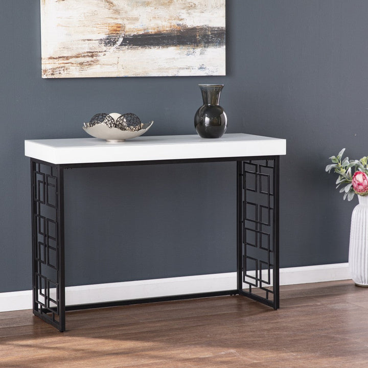 42" White and Black Glass Sled Console Table Image 1