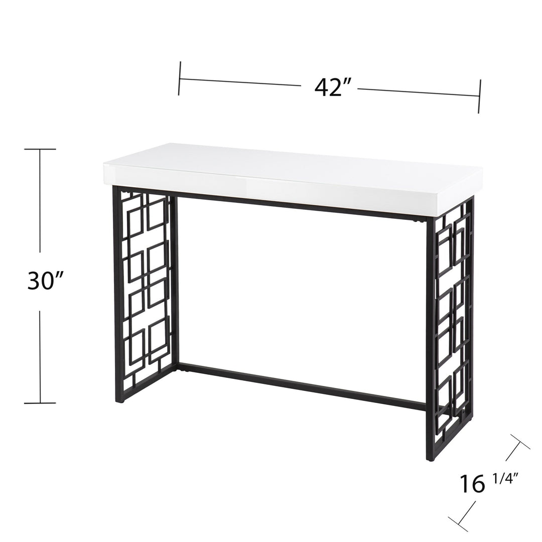 42" White and Black Glass Sled Console Table Image 6