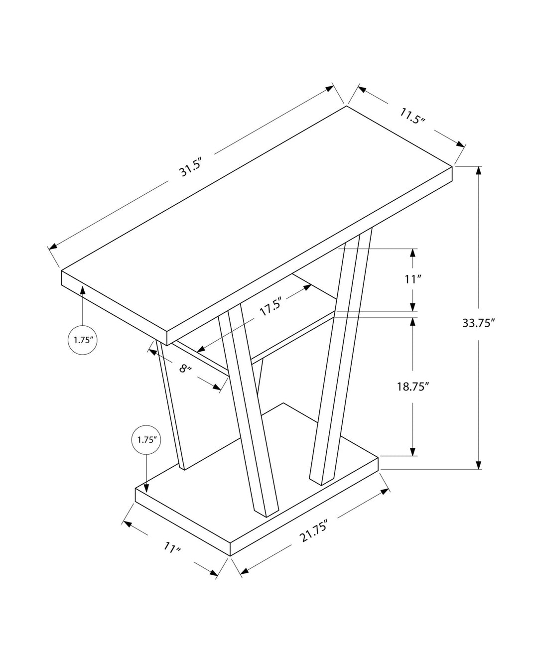 34" White End Table With Two Shelves Image 3