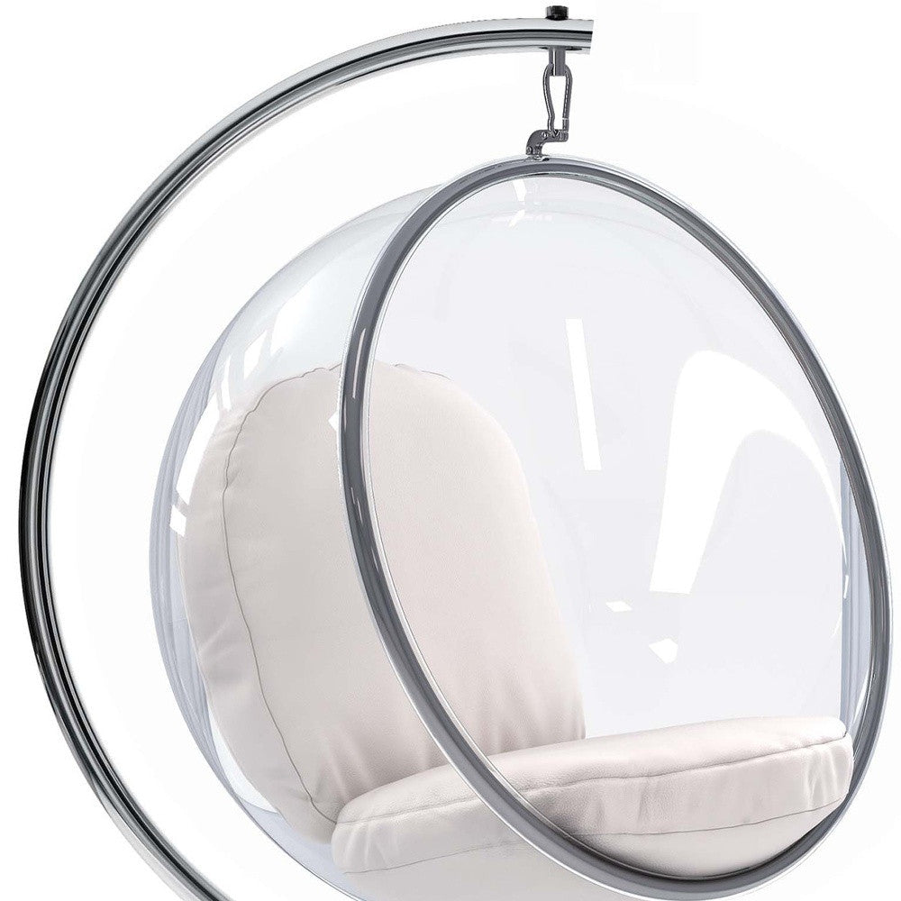 42" White And Silver Acrylic and Faux Leather Balloon Chair Image 9