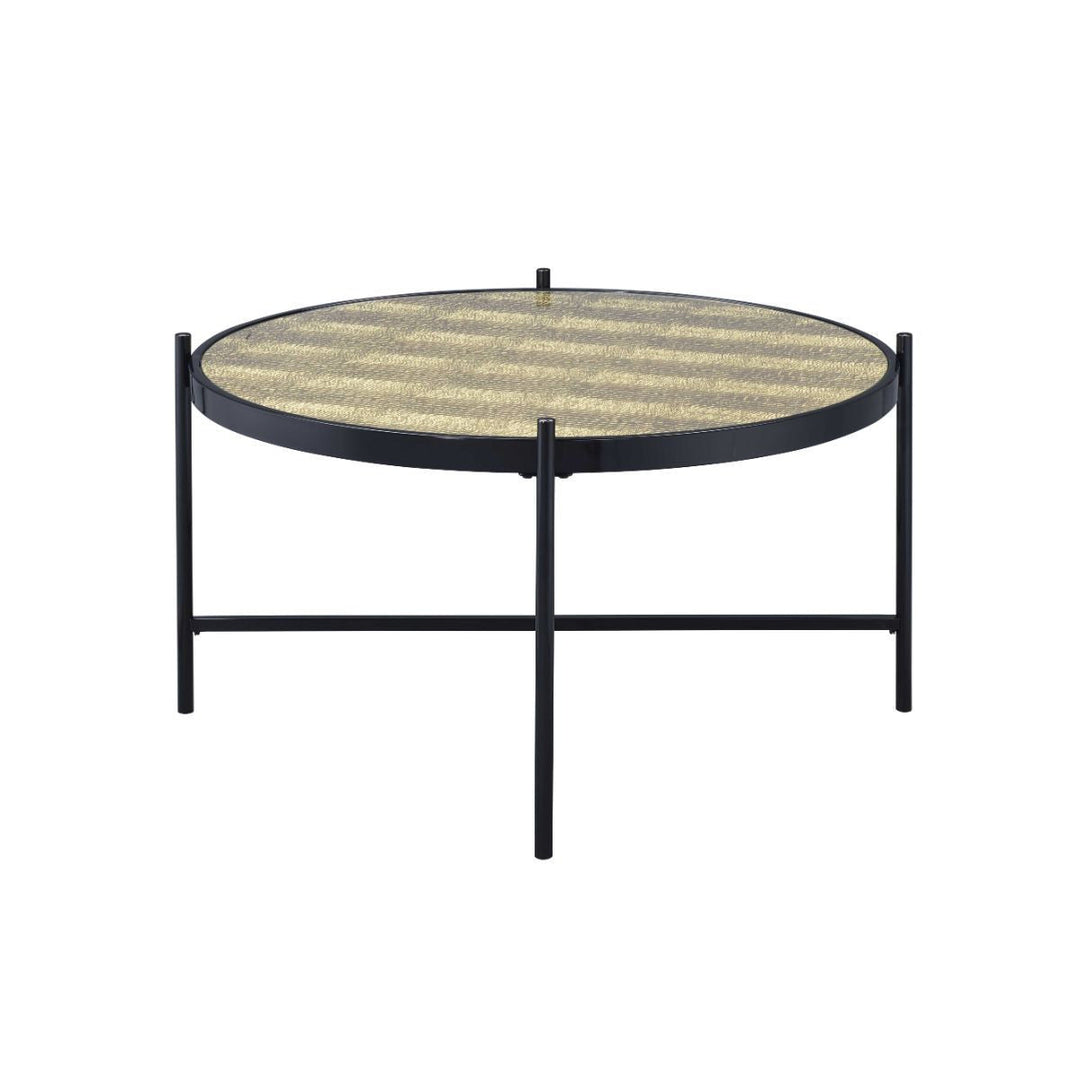 35" Black And Gold Glass And Manufactured Wood Round Coffee Table Image 1