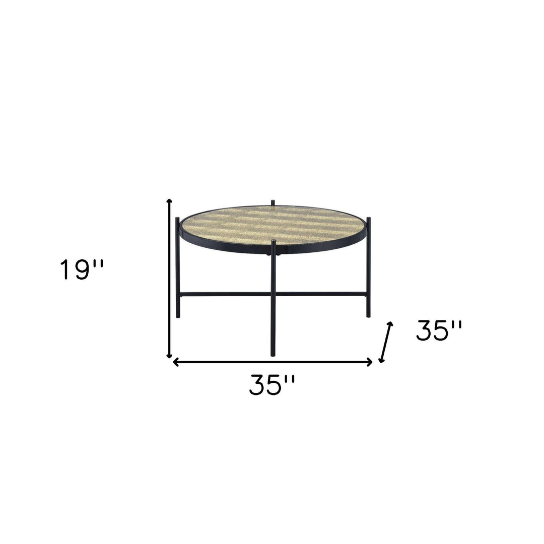 35" Black And Gold Glass And Manufactured Wood Round Coffee Table Image 2