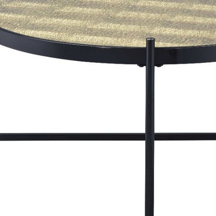 35" Black And Gold Glass And Manufactured Wood Round Coffee Table Image 3