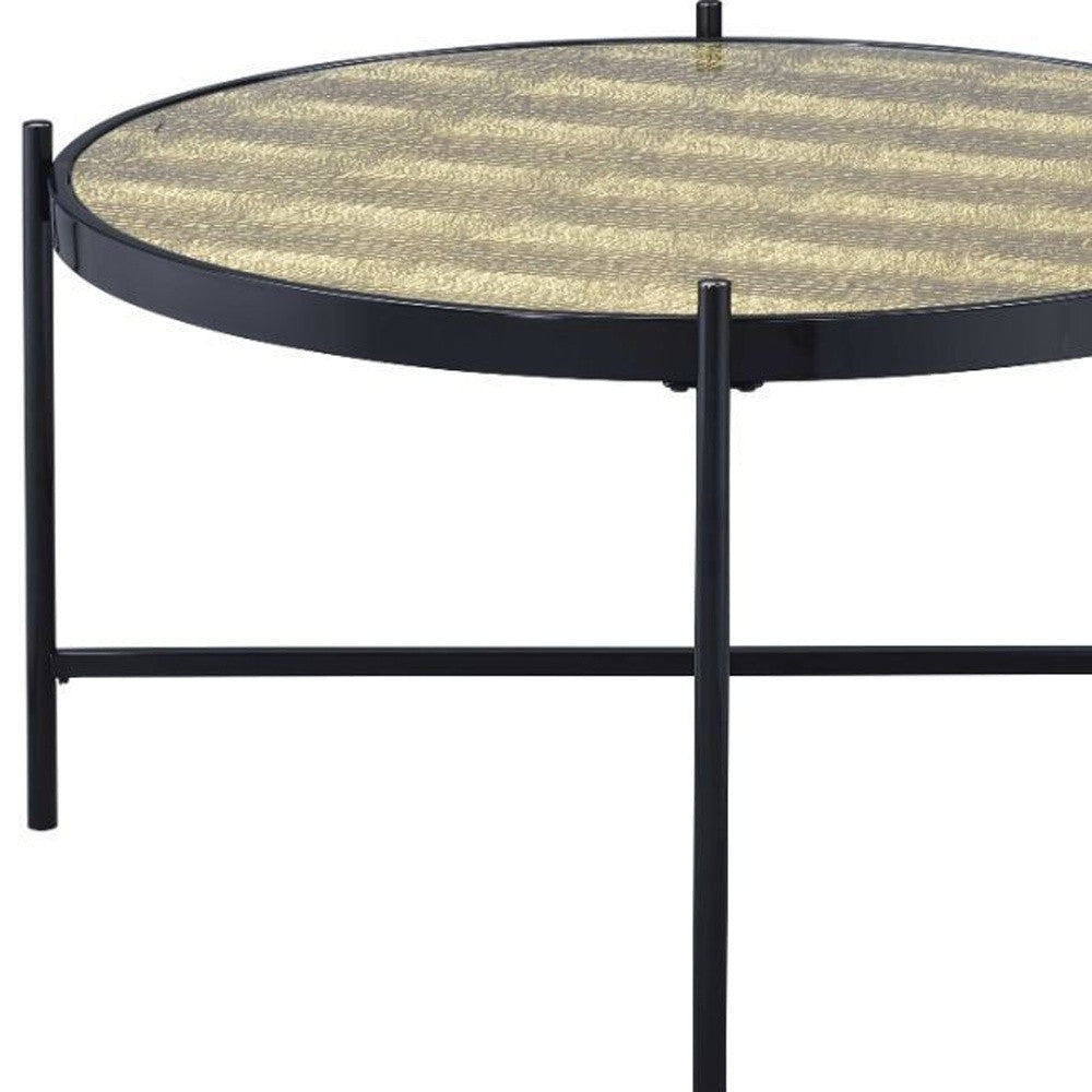 35" Black And Gold Glass And Manufactured Wood Round Coffee Table Image 4