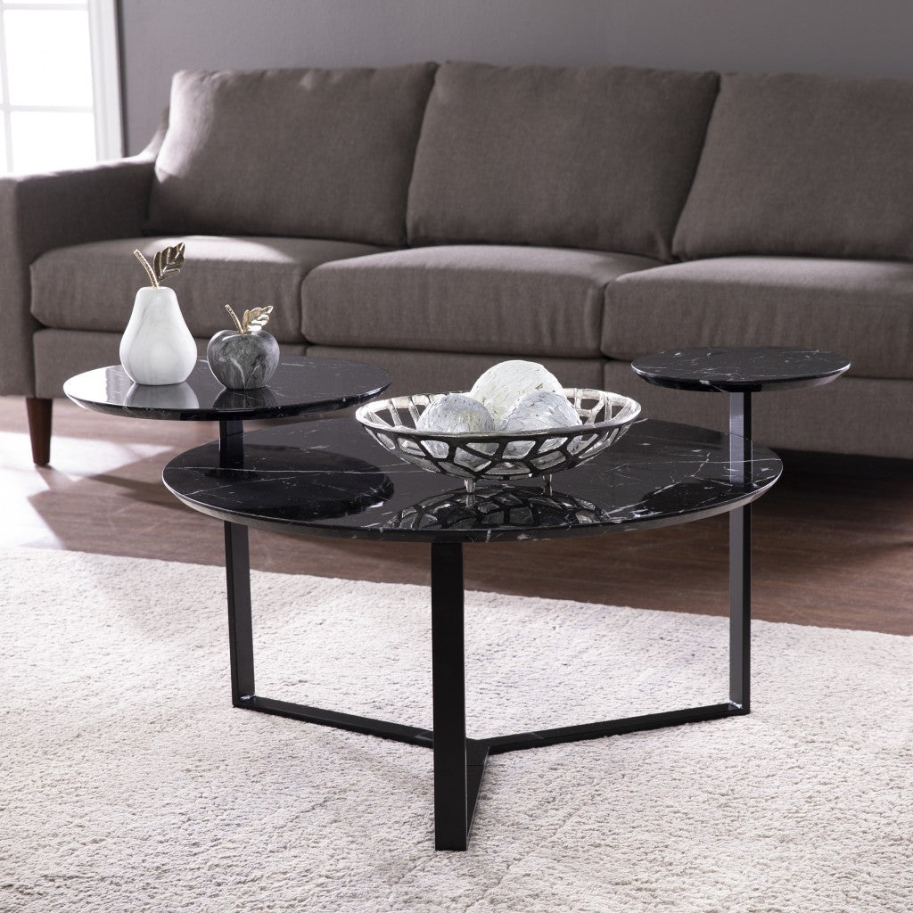 43" Black Solid Manufactured Wood And Metal Free Form Coffee Table Image 7