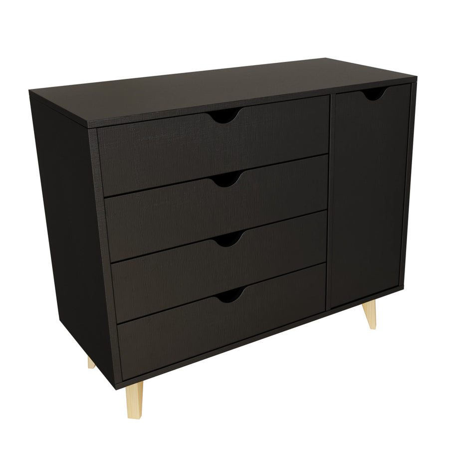 35" Black Solid Wood Four Drawer Combo Dresser Image 1