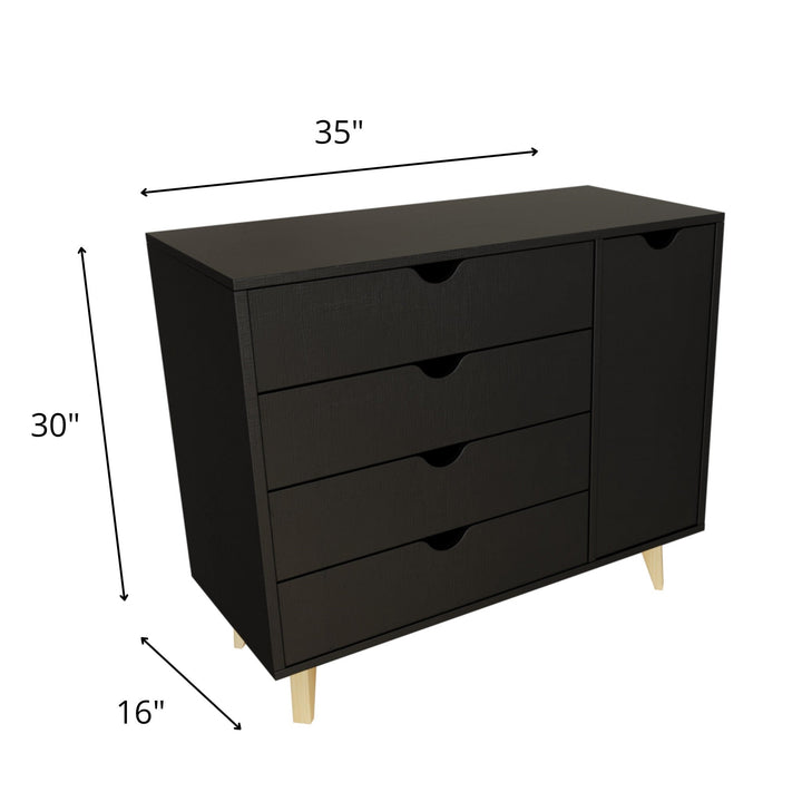 35" Black Solid Wood Four Drawer Combo Dresser Image 5