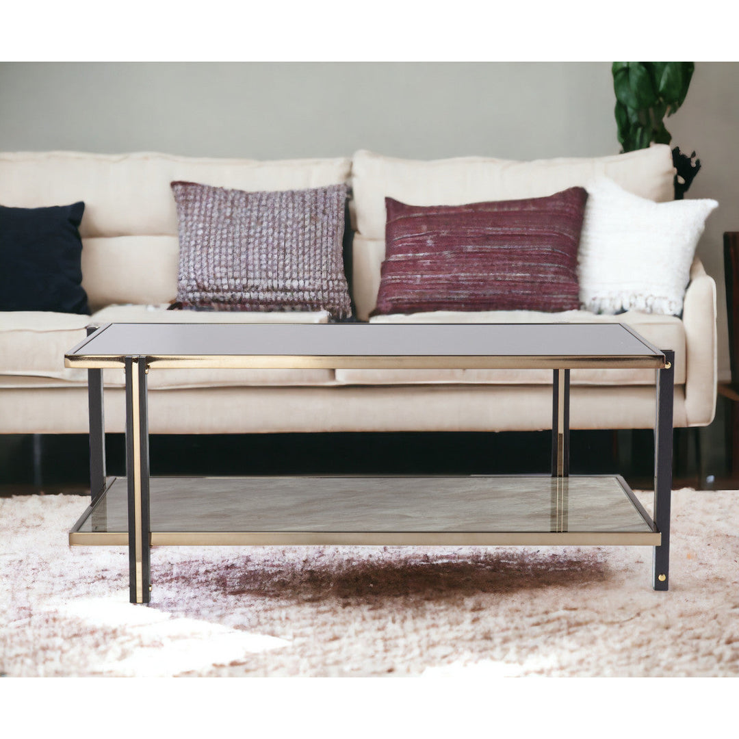 43" Champagne Mirrored And Metal Rectangular Mirrored Coffee Table Image 7