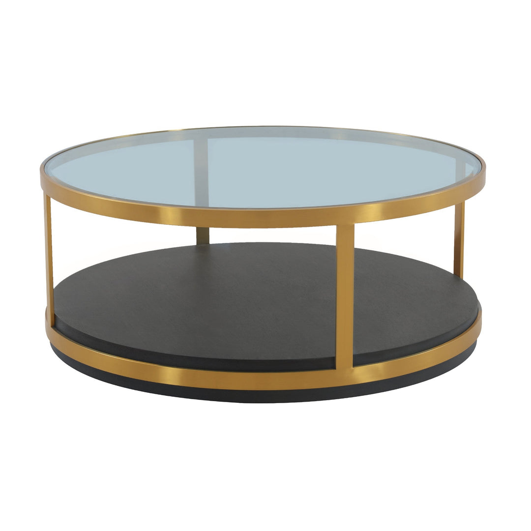 43" Clear And Black Solid Wood Round Coffee Table With Shelf Image 1