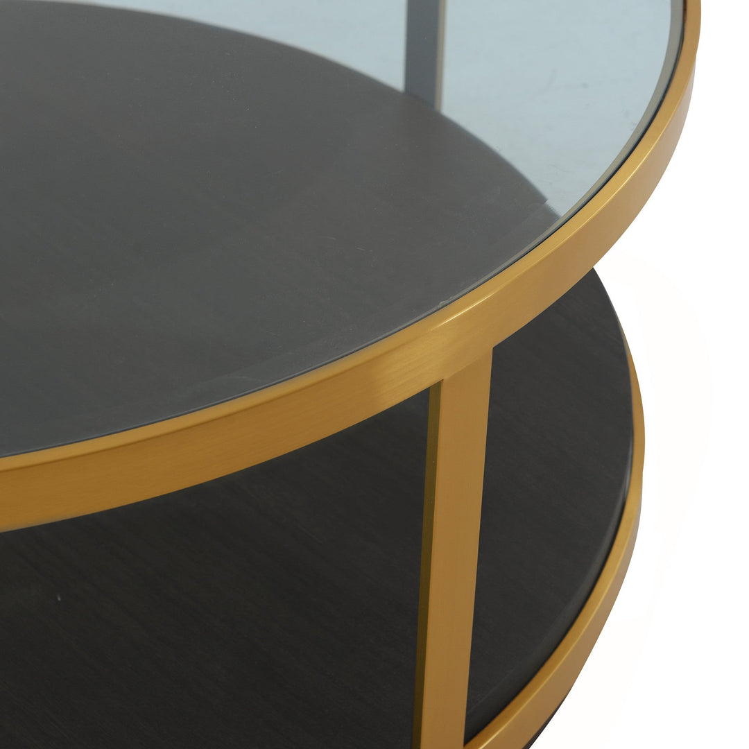 43" Clear And Black Solid Wood Round Coffee Table With Shelf Image 3