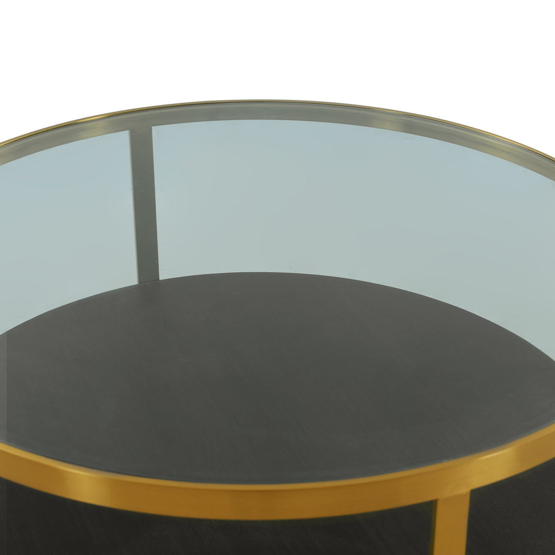 43" Clear And Black Solid Wood Round Coffee Table With Shelf Image 4