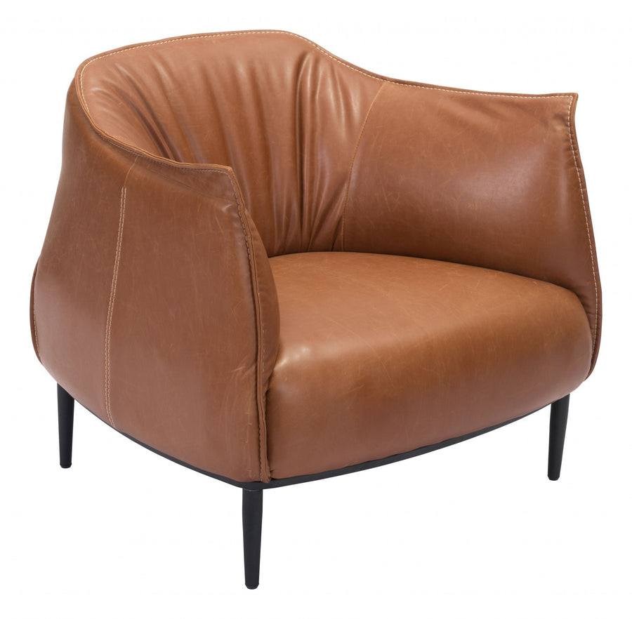 35" Coffee And Brown Faux Leather Barrel Chair Image 1