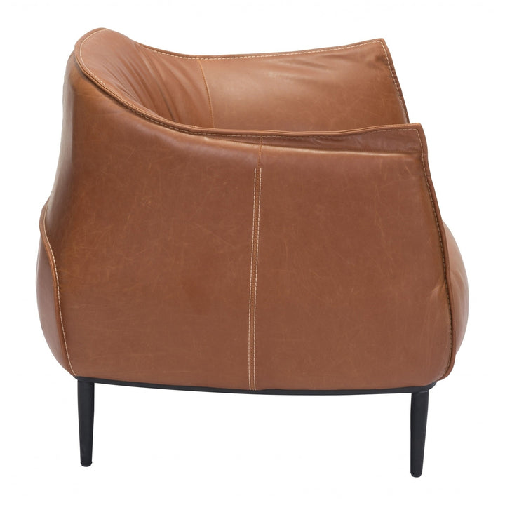 35" Coffee And Brown Faux Leather Barrel Chair Image 2