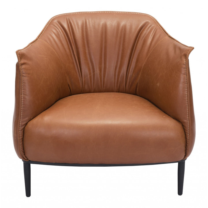 35" Coffee And Brown Faux Leather Barrel Chair Image 3