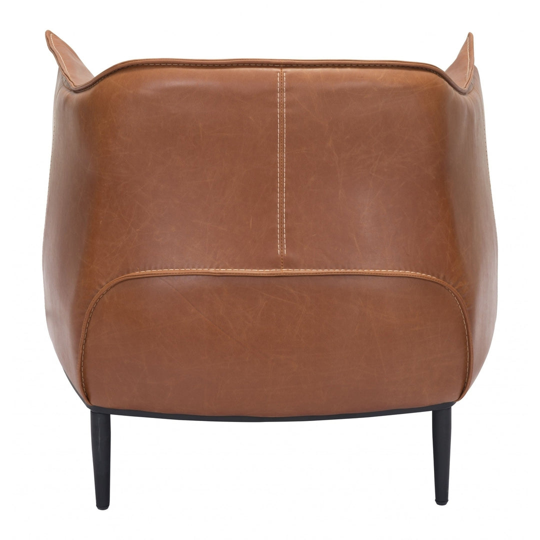 35" Coffee And Brown Faux Leather Barrel Chair Image 4