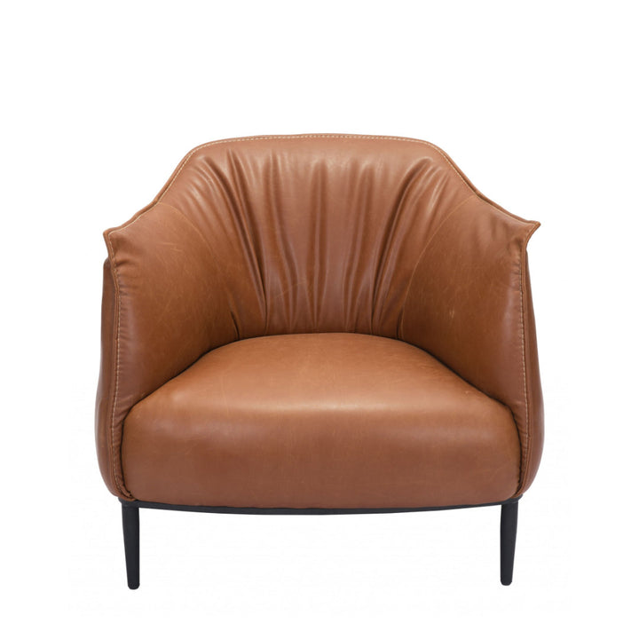 35" Coffee And Brown Faux Leather Barrel Chair Image 9