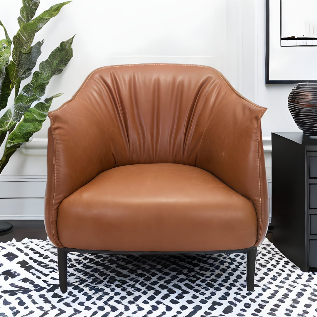 35" Coffee And Brown Faux Leather Barrel Chair Image 10