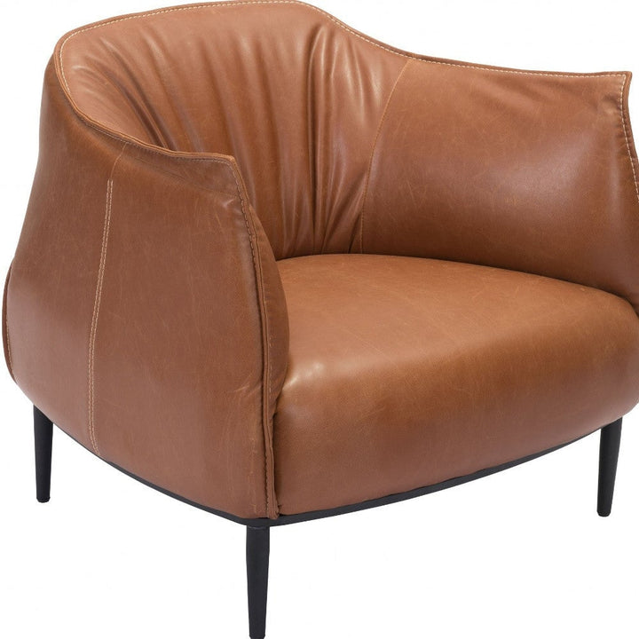 35" Coffee And Brown Faux Leather Barrel Chair Image 11