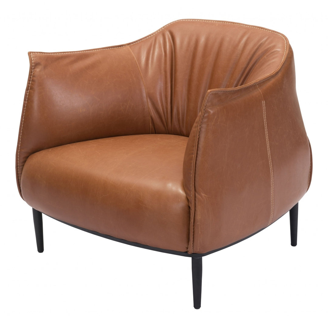 35" Coffee And Brown Faux Leather Barrel Chair Image 12