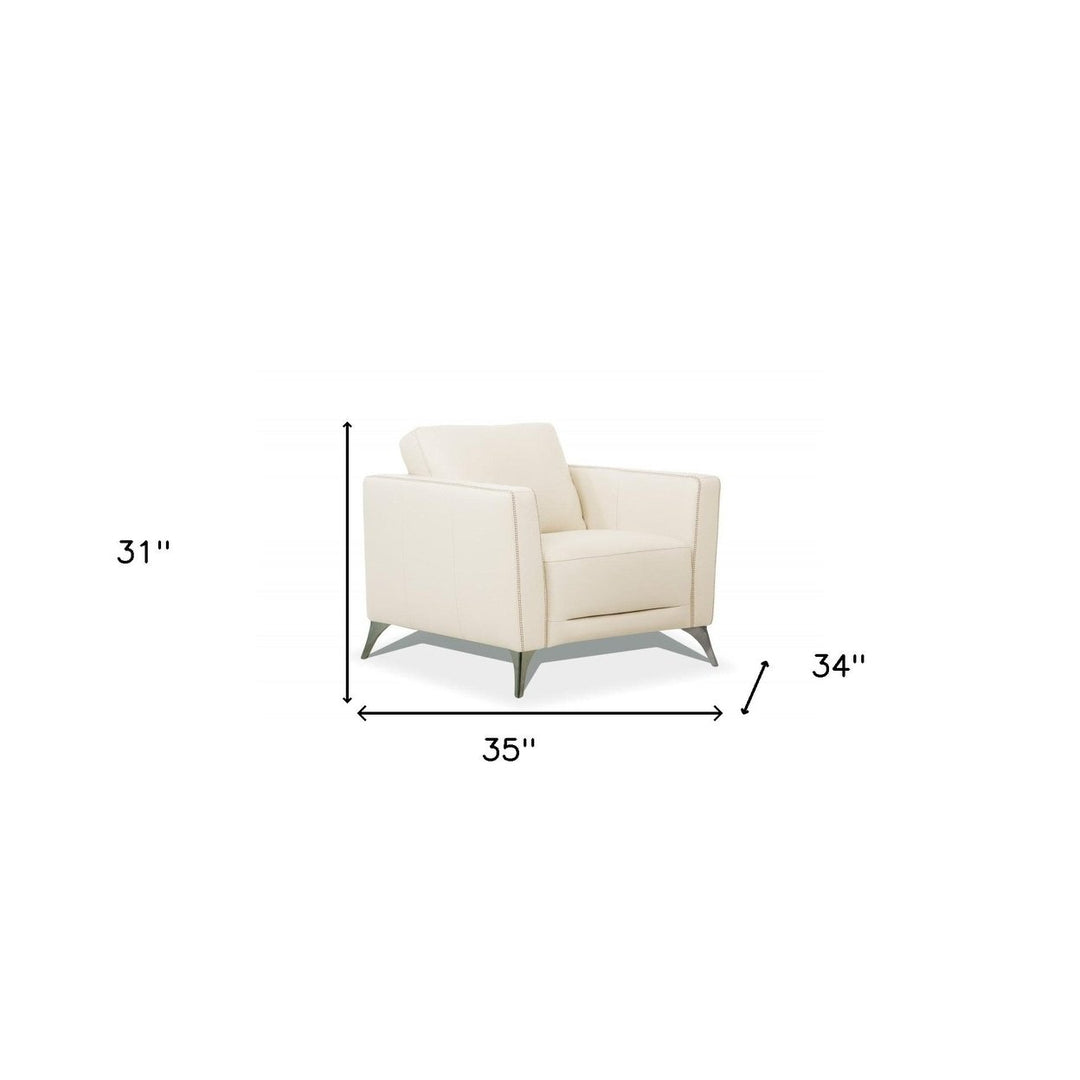 35" Cream Genuine Leather And Black Arm Chair Image 4