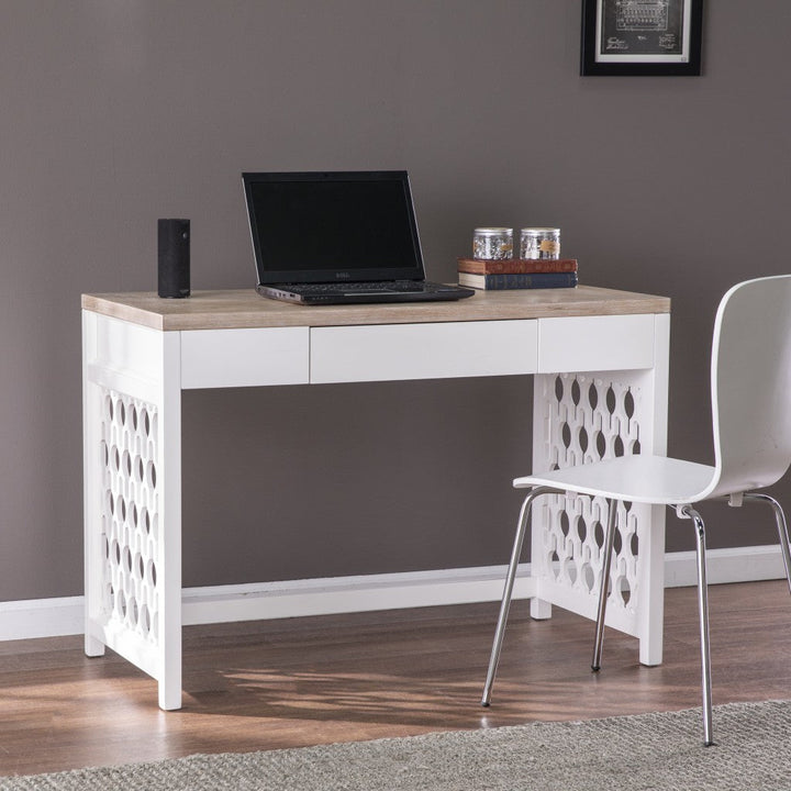 43" Natural And White Writing Desk With Three Drawers Image 1