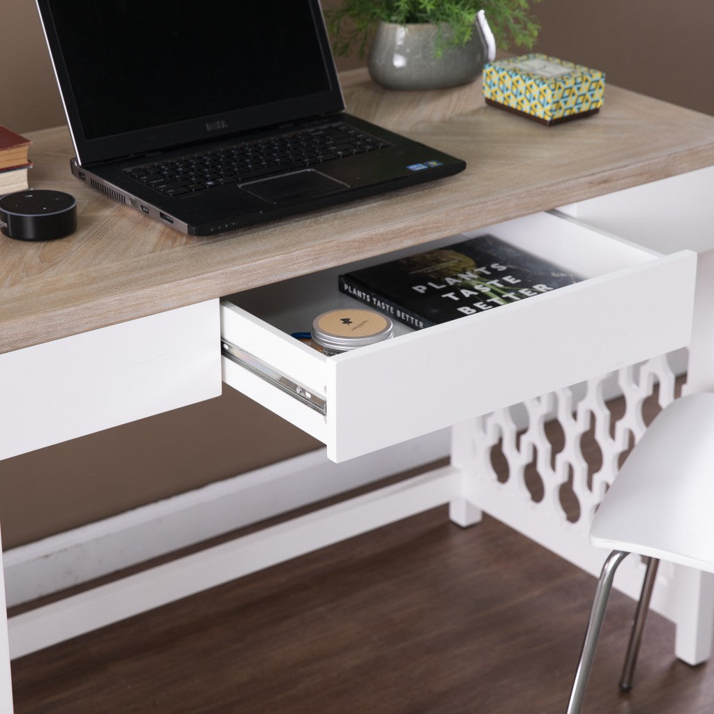 43" Natural And White Writing Desk With Three Drawers Image 2