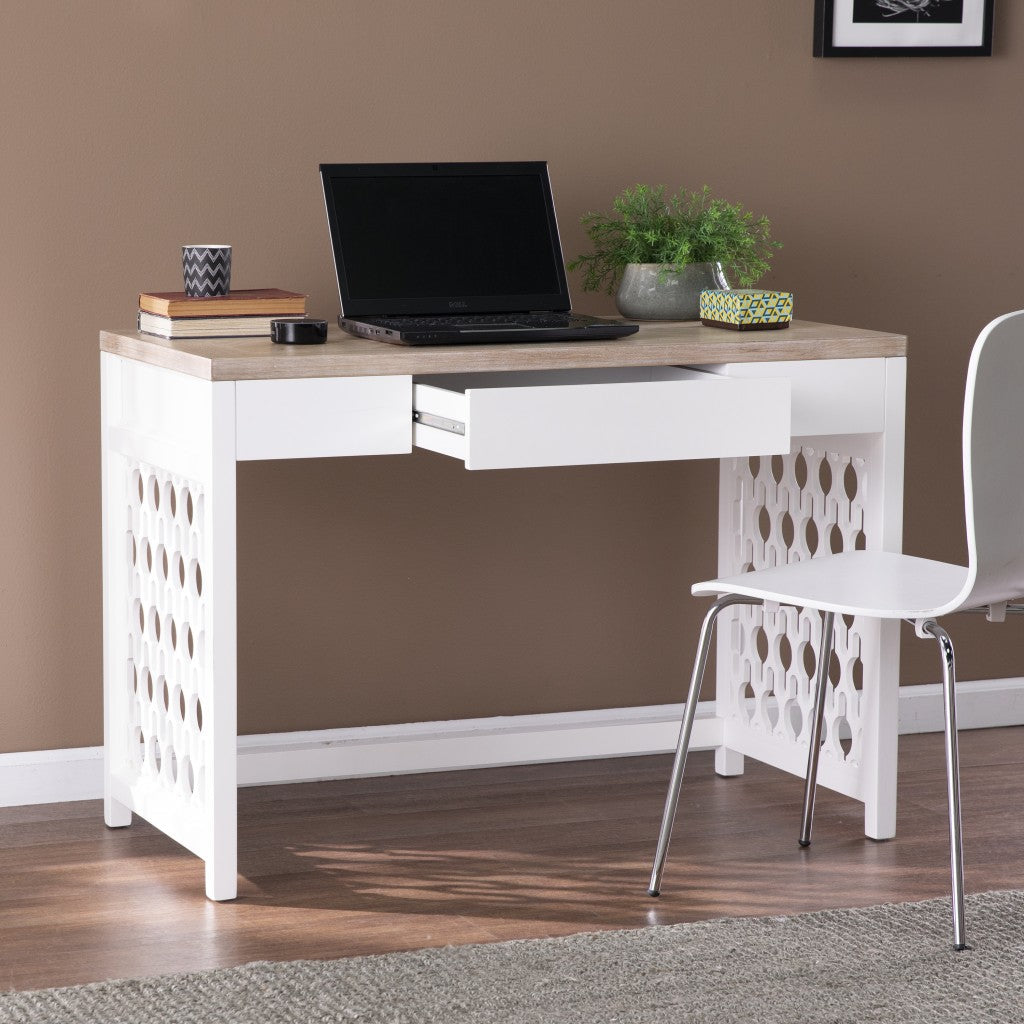 43" Natural And White Writing Desk With Three Drawers Image 3