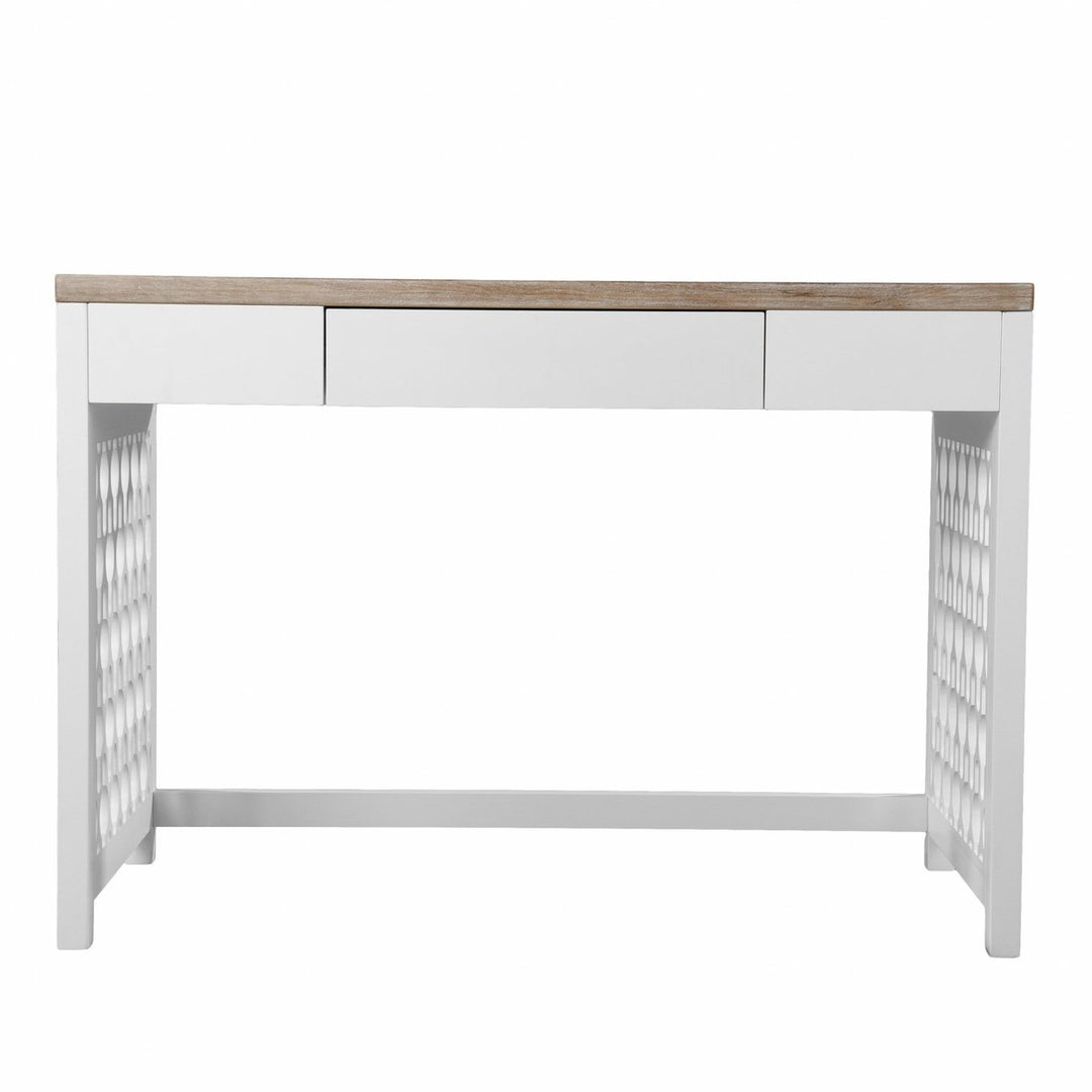 43" Natural And White Writing Desk With Three Drawers Image 4