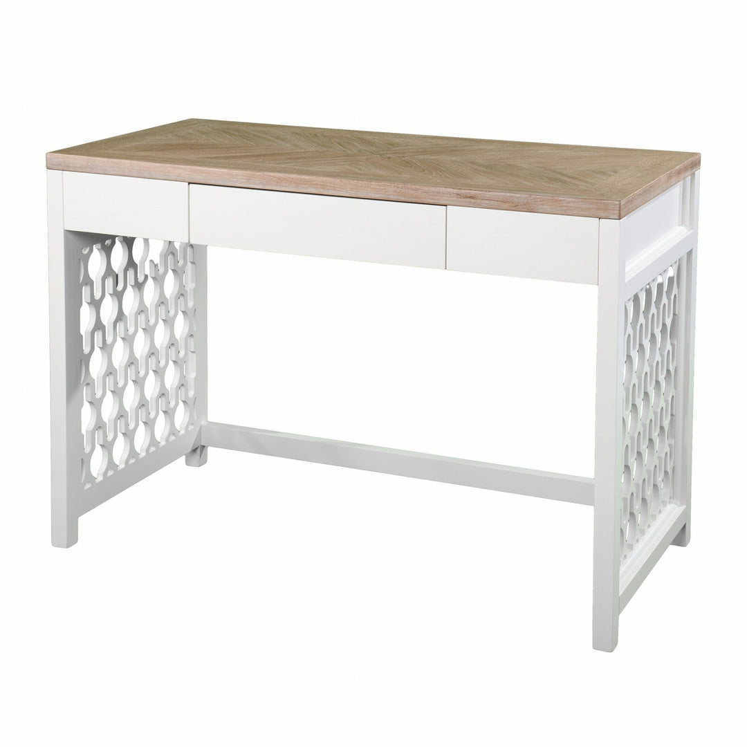 43" Natural And White Writing Desk With Three Drawers Image 5