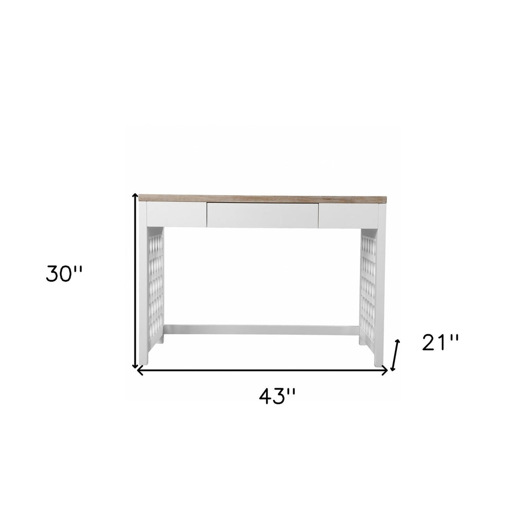 43" Natural And White Writing Desk With Three Drawers Image 10