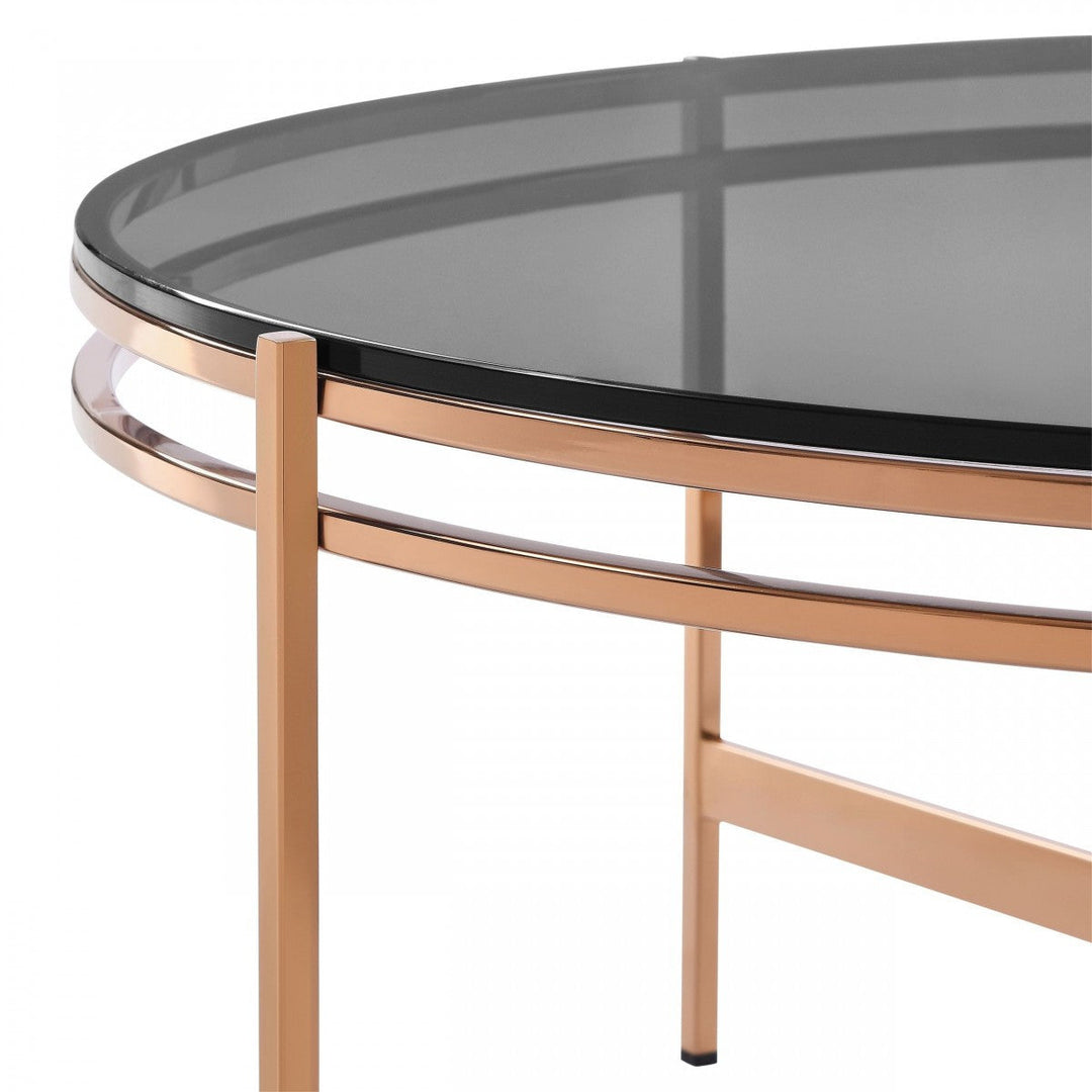 35" Gold And Smoked Glass Round Coffee Table Image 4