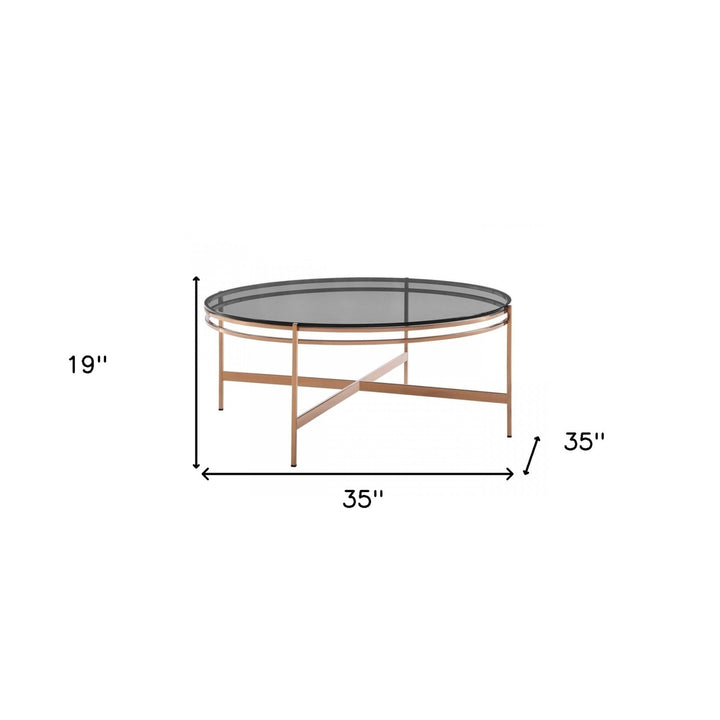 35" Gold And Smoked Glass Round Coffee Table Image 5