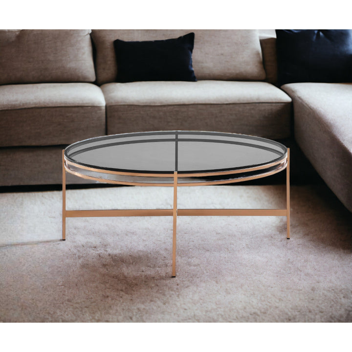 35" Gold And Smoked Glass Round Coffee Table Image 6