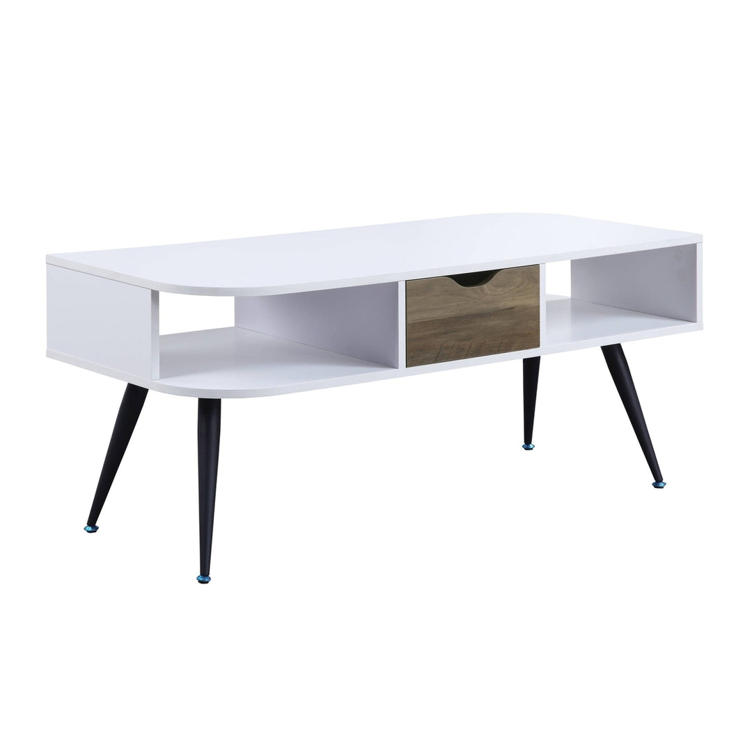 44" Black And White Melamine Veneer And Metal Rectangular Coffee Table With Drawer And Shelf Image 1