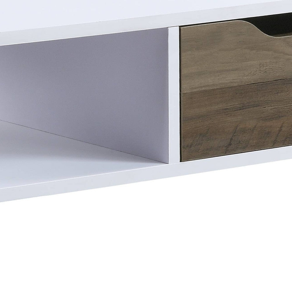 44" Black And White Melamine Veneer And Metal Rectangular Coffee Table With Drawer And Shelf Image 3