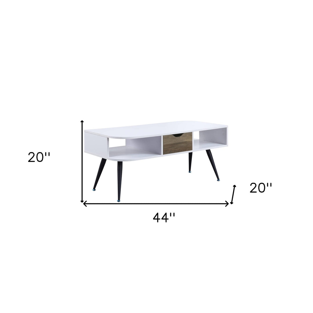 44" Black And White Melamine Veneer And Metal Rectangular Coffee Table With Drawer And Shelf Image 6