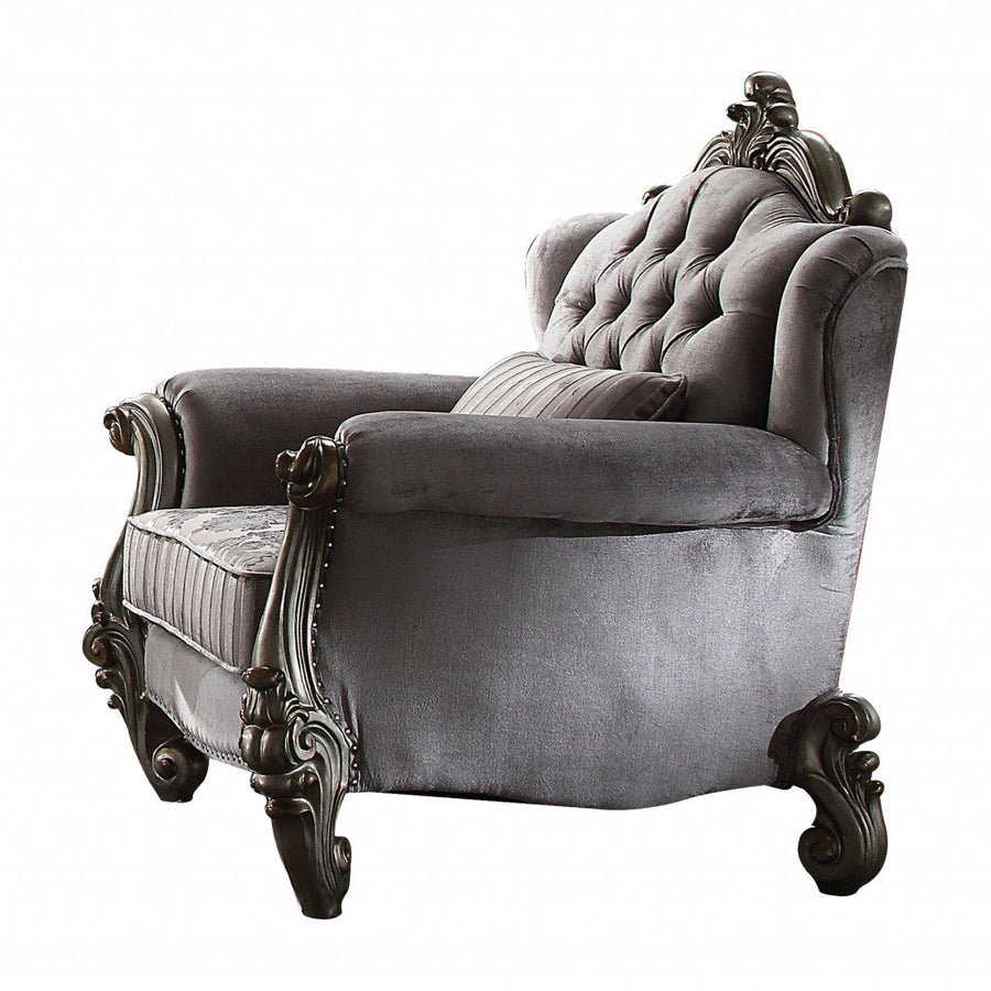 44" Gray And Platinum Velvet Floral Tufted Club Chair Image 1