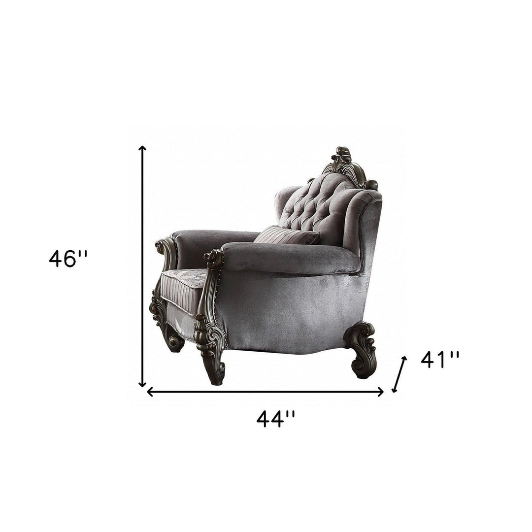 44" Gray And Platinum Velvet Floral Tufted Club Chair Image 3