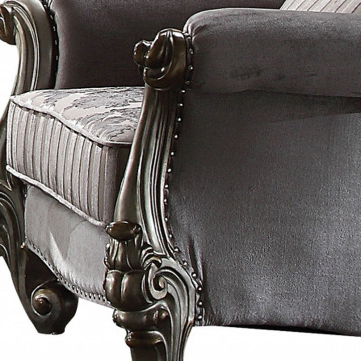 44" Gray And Platinum Velvet Floral Tufted Club Chair Image 4