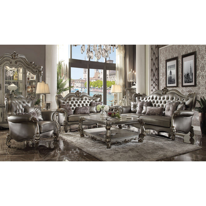 44" Silver and Platinum Faux Leather Tufted Wingback Chair Image 2