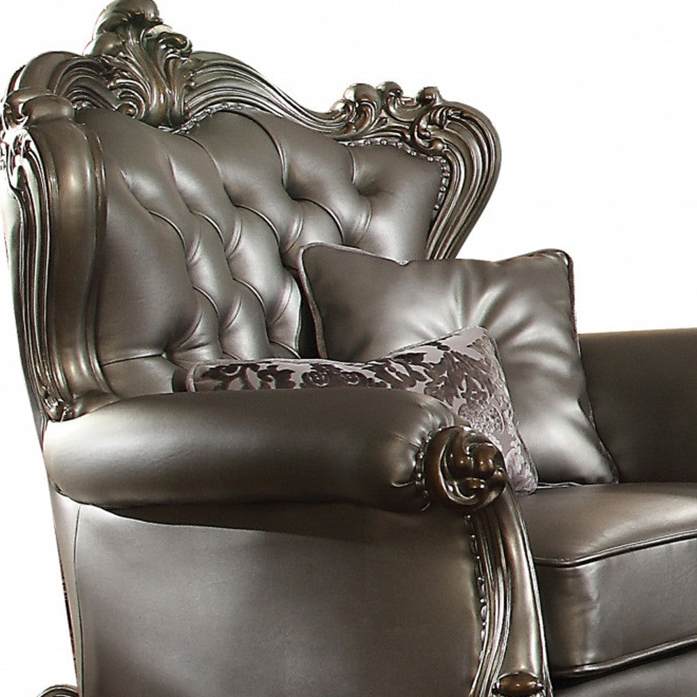 44" Silver and Platinum Faux Leather Tufted Wingback Chair Image 4