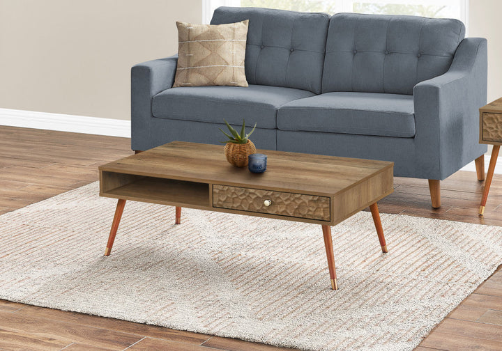 44" Walnut Rectangular Coffee Table With Drawer And Shelf Image 1