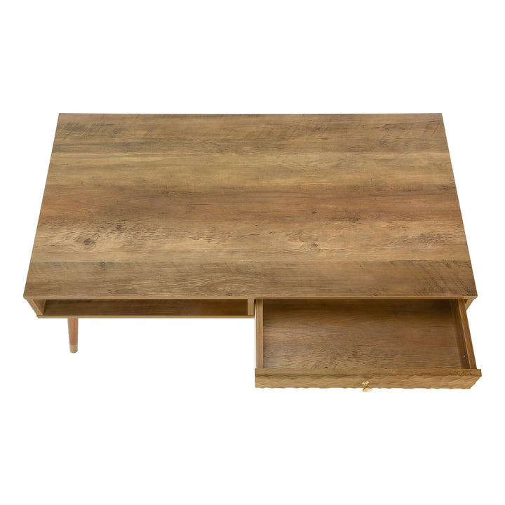 44" Walnut Rectangular Coffee Table With Drawer And Shelf Image 6